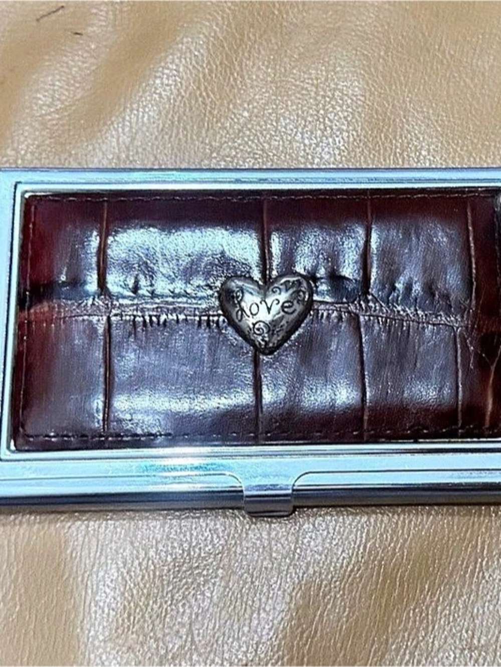 Vintage Brighton Love Beat Business Card Case Silver & Brown